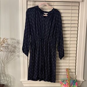 Time and Tru Navy Blue Long Sleeve Printed Dress